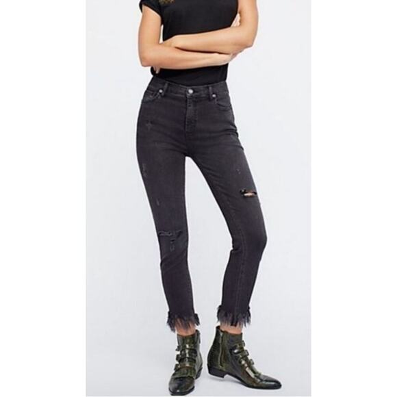 Free People Frayed Black Skinny Jeans 26 - Picture 1 of 10